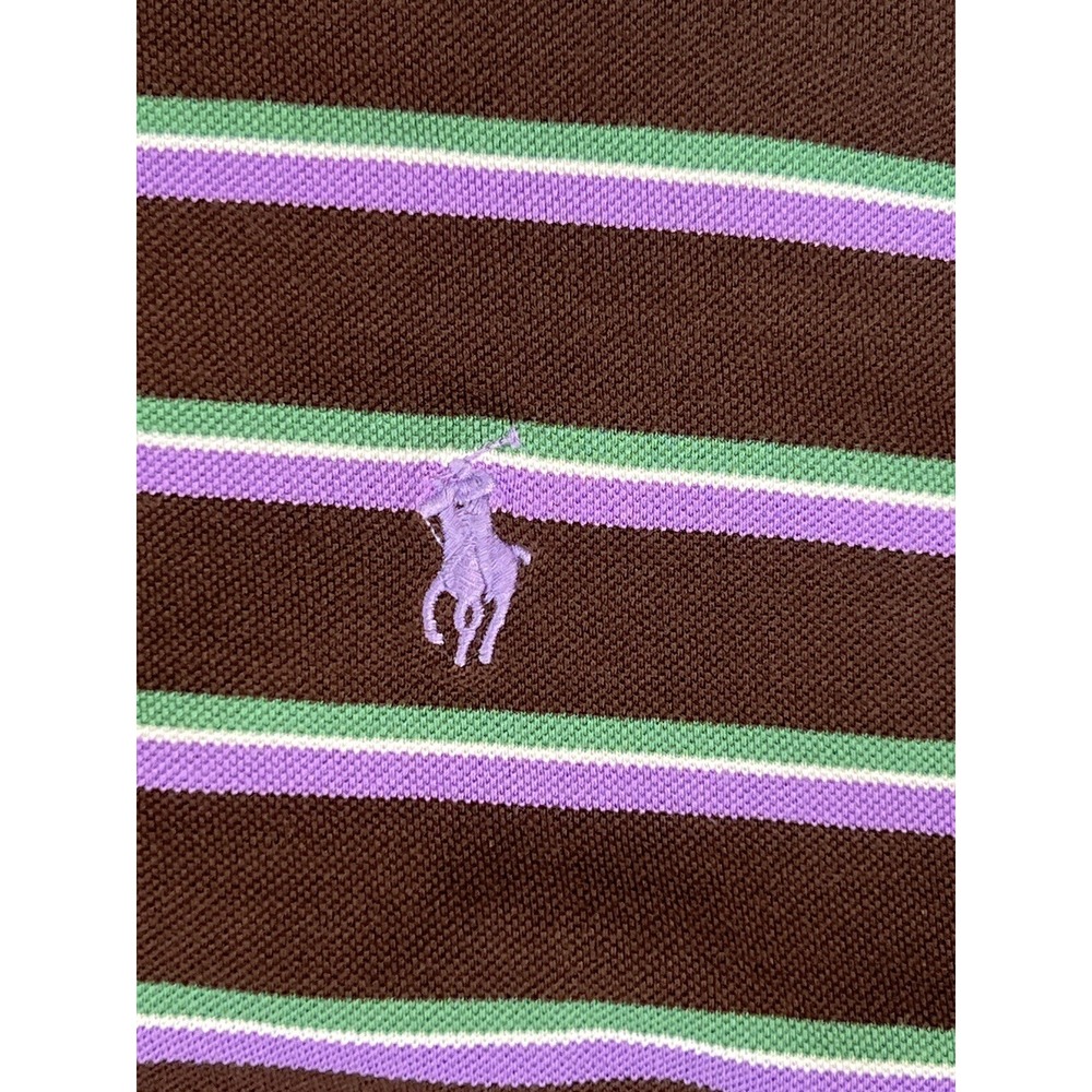 Men's Vintage Polo Ralph Lauren Striped  Polo Shirt Brown‎ Purple Green Size XL - Picture 3 of 10